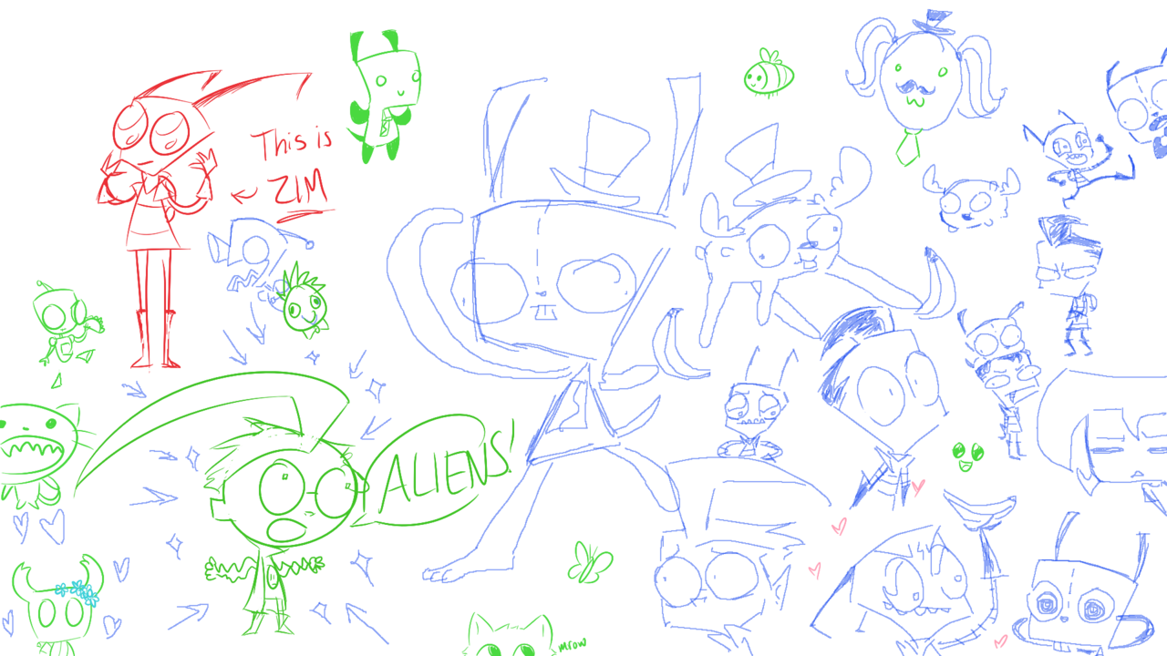 dippin-dott:Aggie doodles with @drawbauchery!! Her draws are blue and mine are pink!