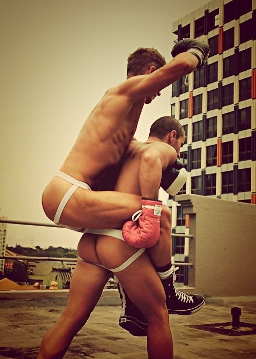 kinkboxing:  cock boxers fooling around  