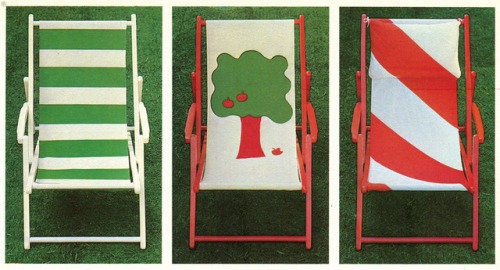 thegroovyarchives:DIY Deckchair DesignsFrom Bright Ideas For Your Home, 1978.