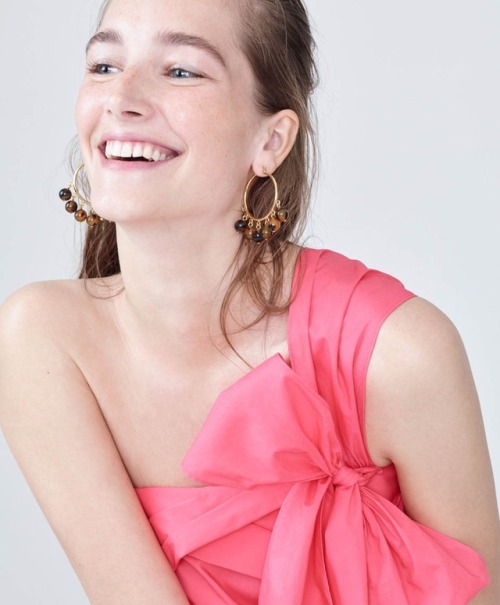 Pinterest , J.Crew women’s one-shoulder bow top in wildflower pink and Beaded tortoise hoop 33