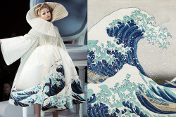 whereiseefashion:  Match #171 Christian Dior Haute Couture Spring 2007 | The Great Wave of Kanagawa (as know as The Wave) by Hokusai More matches here 