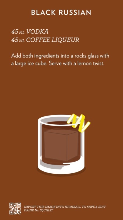 Black Russian, discover more cocktails at highballdrinkcards.tumblr.com