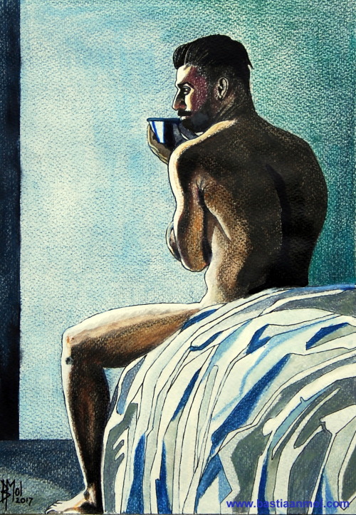 Bastiaan-Mol:coffee In Bed(2017,Sold) By Bastiaan Mol.  Www.bastiaanmol-Art.com