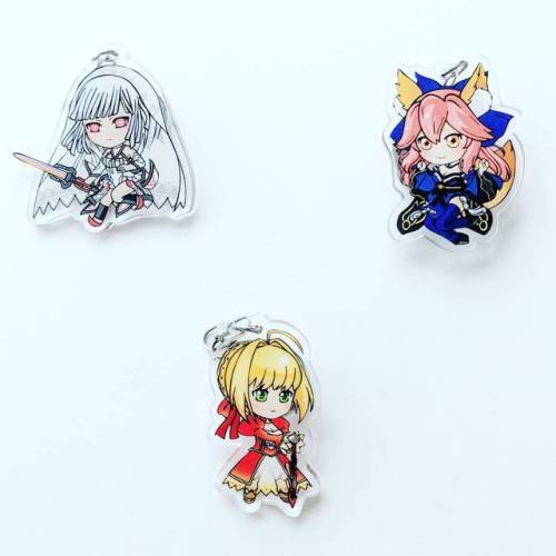 Some acrylic charms from the Fate series! Main playable characters of Fate: Extella yay!