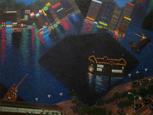 Hong Kong Harbour with Floating Restaurant V  -  Yvonne Jacquette, 1992-93American,b.1934  -oil on c