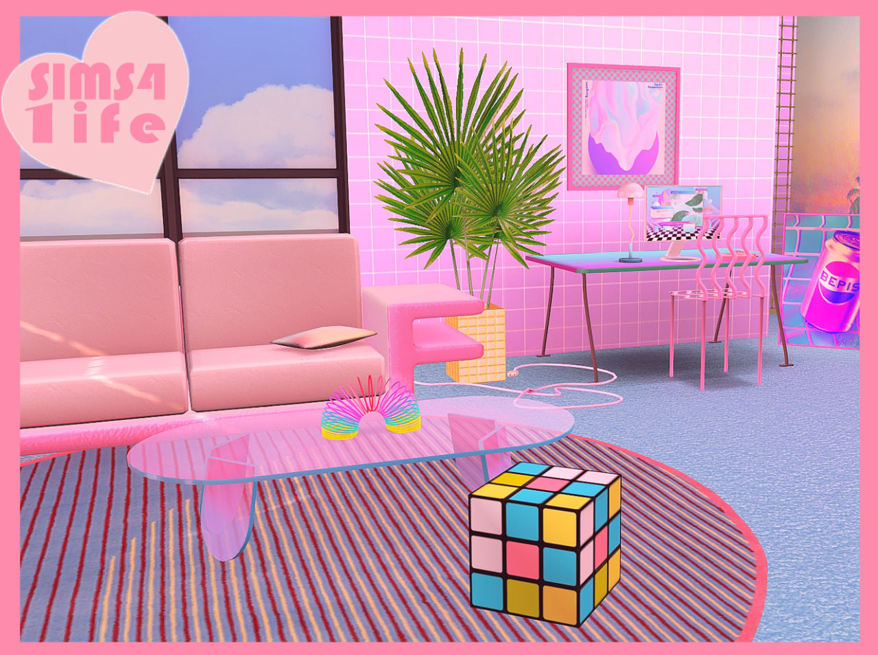 SIMS41ife - Vaporwave Livingroom Set includes 8 items: sofa,...