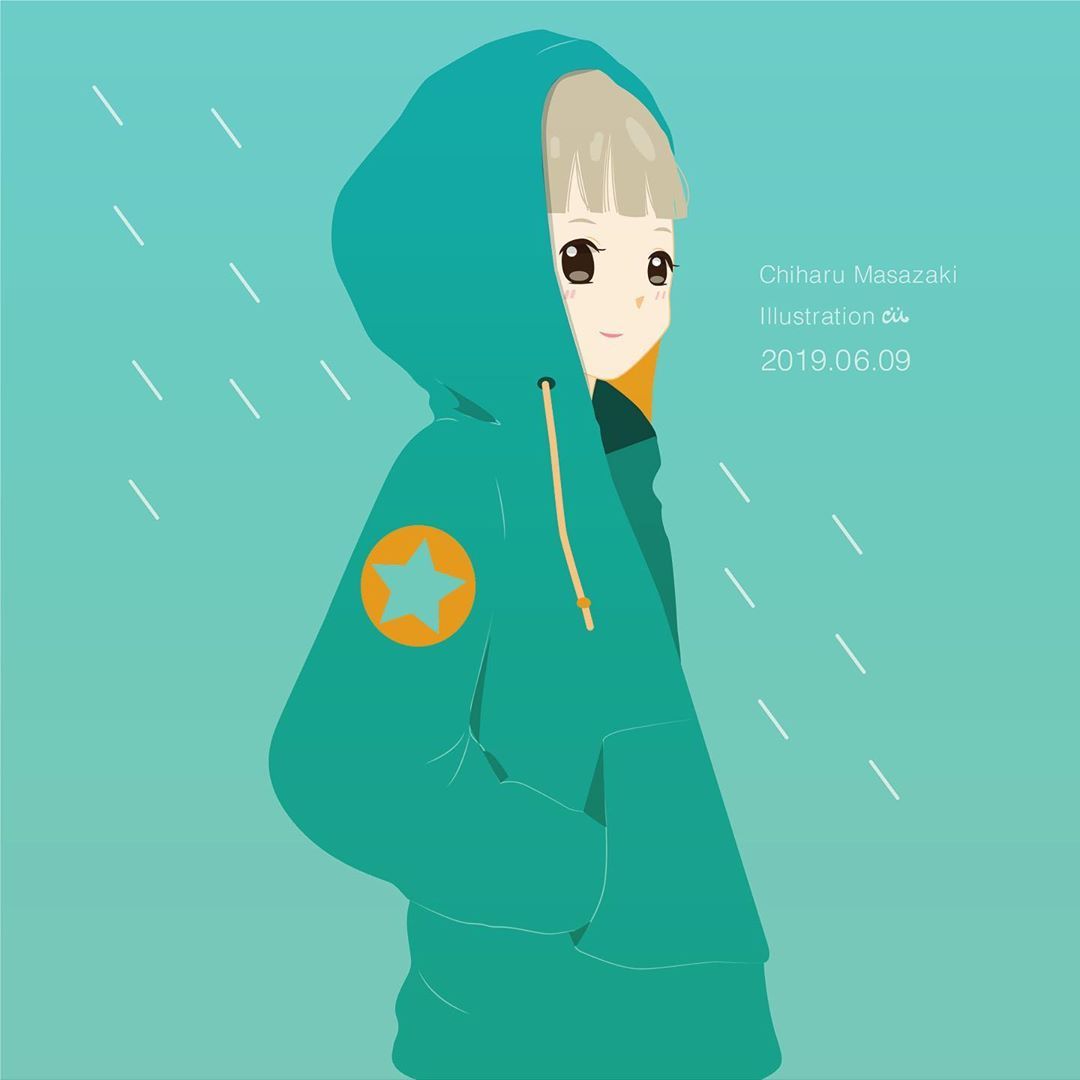 Chiharu Masazaki Illustration Portfolio 雨ですね 傘って荷物になるから大人ですけどカッパ欲しいです