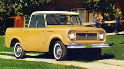 carsthatnevermadeitetc:International Harvester Scout 80, 1960. The first generation Scout was available as a 2 door pick-up or SUV but as both roofs were removable they were also fully open-roofed 4x4 “convertibles” A friend in high school had one