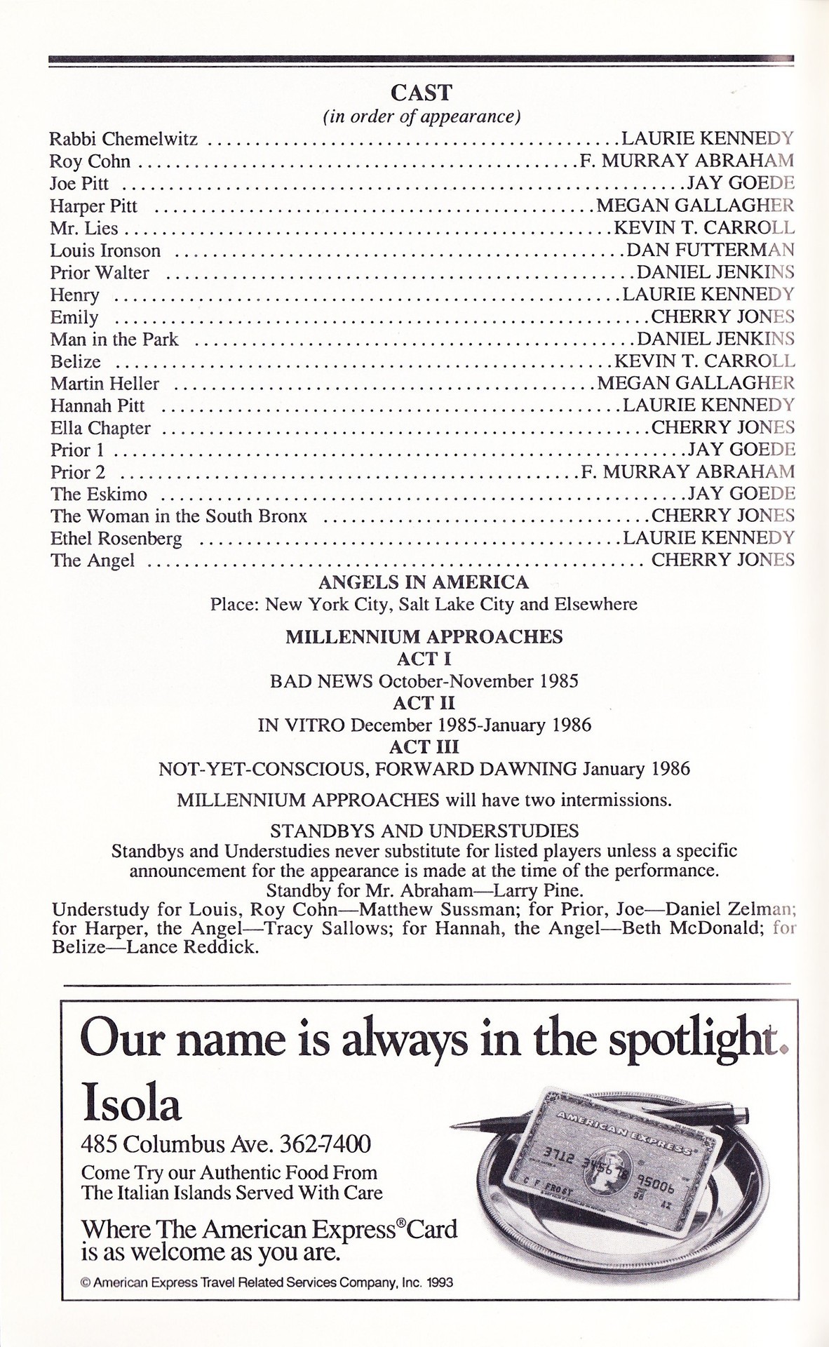 elflady:  Angels in America: Millennium Approaches Playbill, October 1994 Replacement