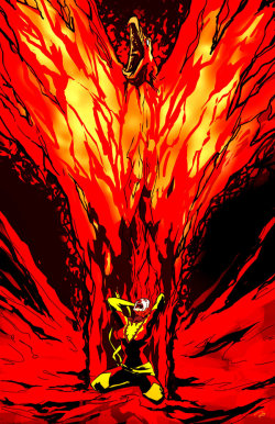 dwellerinthelibrary:  dark phoenix by rocomThe artist remarks, “a friend challenged me to do a dark phoenix piece ‘where she wasn’t  sassy, confident and in control. show me a jean that’s terrified, and  about to lose herself.’ so here is my