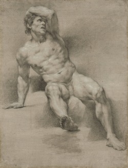 ganymedesrocks:  hadrian6:   Study of male nude. 1774. Anton Raphael Mengs. German 1728-1799. black pencil, charcoal and white chalk highlights on laid paper, prepared with grey laid paper.   http://hadrian6.tumblr.com Time to Rise…