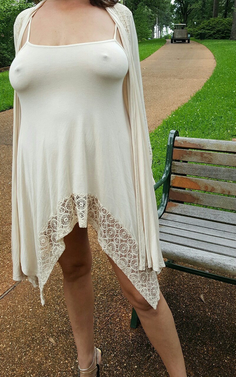 sassyass2525:  soccer-mom-marie:  @sassyass2525 Braless Friday in a local garden