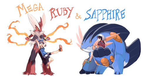 chuuni:RuSa with their Mega Starters. I had fun drawing the mons:3