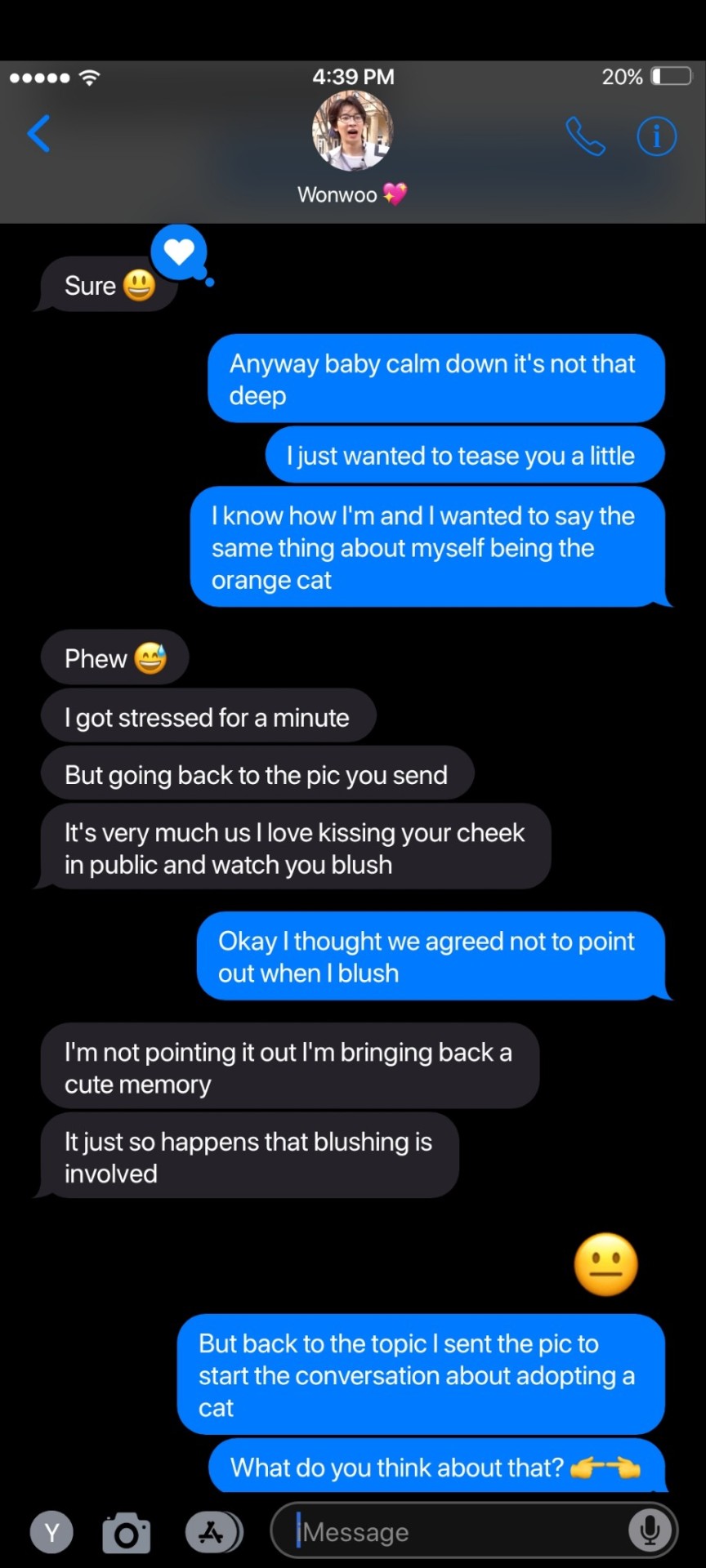 A Text Conversation With Your Bf!Wonwoo