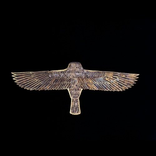 mertseger: Gold pectoral of a hovering falcon, From Egypt, Late Period, after 600 BC Pecto