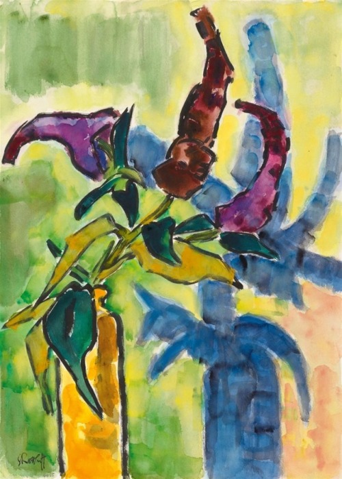 a-la-belle-e-toile:Karl Schmidt-Rottluff (1884-1976) - Buddleiastengel in gelbe, 1960, aquarell, 68,