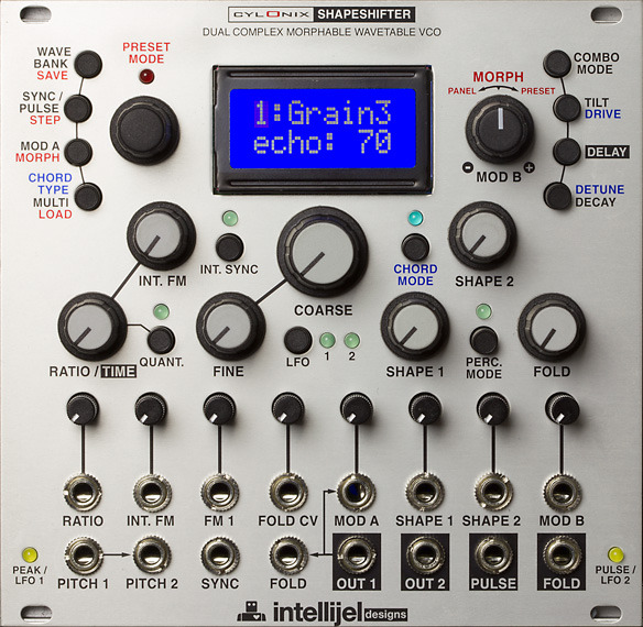 gearwhore:  Intellijel Designs wavetable VCO, the Cylonix Shapeshifter.Two voices,