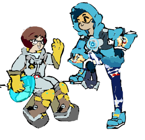 i drew mei and tracers new skins, theyre so cute!! theyre my favorites!!this is also my first time d