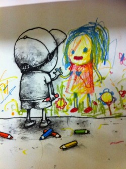 rexmonkey:  Street Art by Dran   I love youhttp://click-to-read-mo.re/p/6AF6 