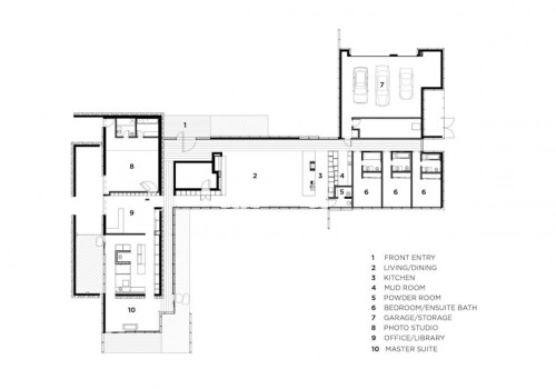 {Hufft Projects designed this contemporary take on the Miesian courtyard house, in a rural setting. 