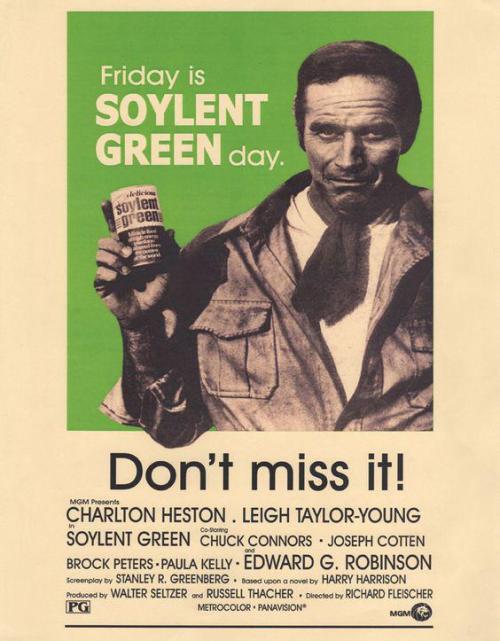 vintageadvertising:“Friday is Soylent Green day” [1973]