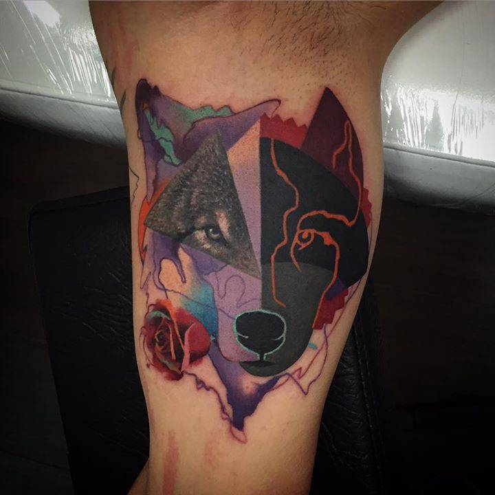 Wolf portrait mashup tattoo on the right inner... - Official Tumblr page  for Tattoofilter for Men and Women