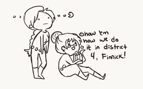 jessiphia:Not pictured: Peeta immediately runs back to the force field so that Finnick can repeat hi