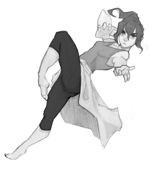 Have a fem!bam doing…. something idk the pose looked cool and i wanted to draw her on a skirt