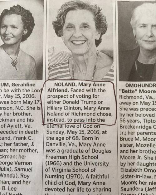 therealsleeperkid: #Brutal. #donaldtrump #hilaryclinton #obituary