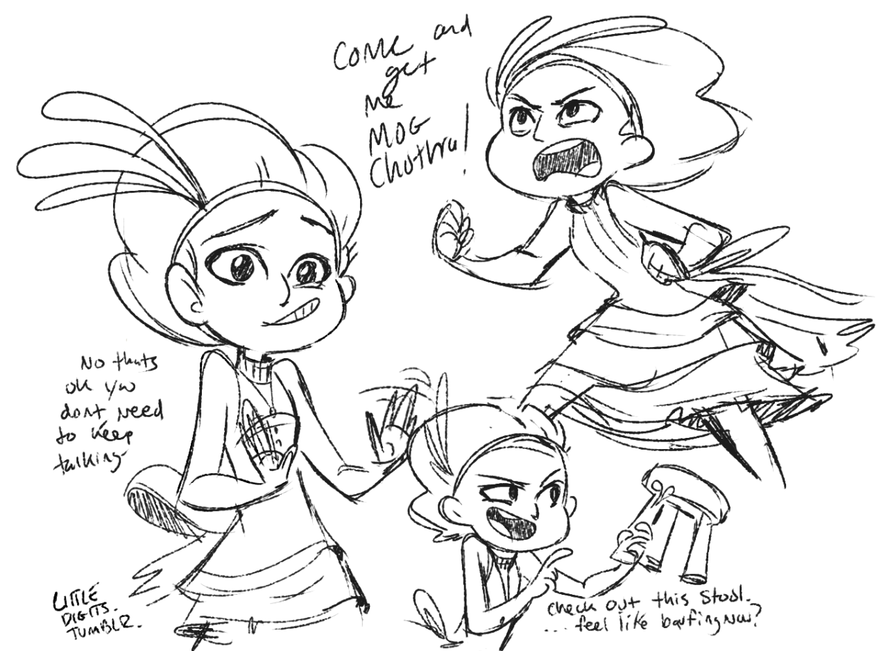 littledigits:  some quick warm up sketches of Vella. Gosh darn i loves me some broken