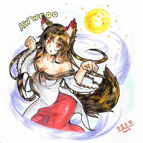 freezeex:  Hand drawn a cute wolf girl from adult photos