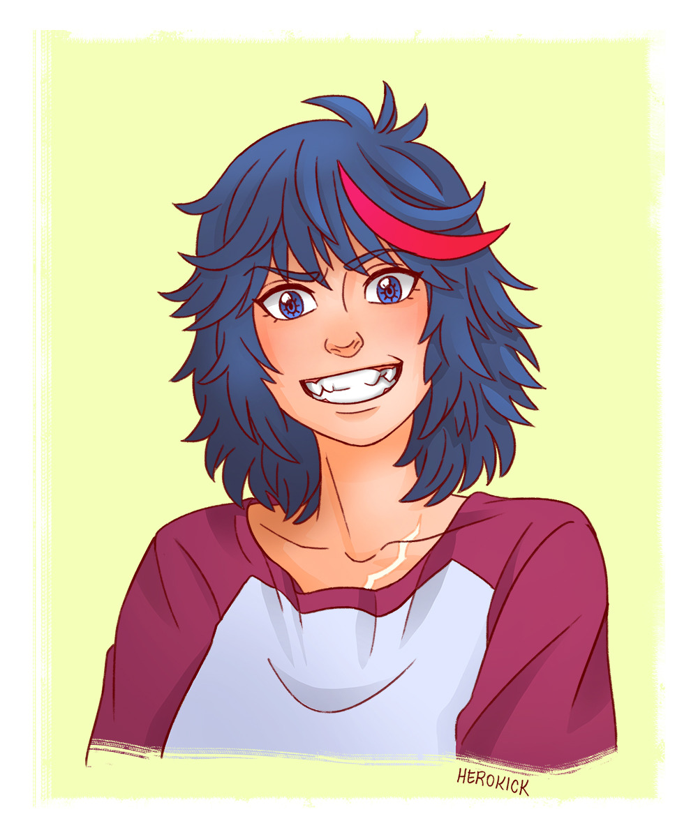 herokick:  纏 流子. A slightly crooked toothy smile. :D 