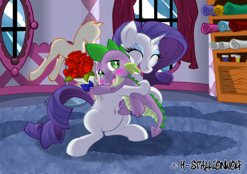 pia-chan:h-stallionwolf:Commission.“Happy Birthday Rarity” Oh spike, hope you enjoy the momment XPcute <3  D’aww~! <3