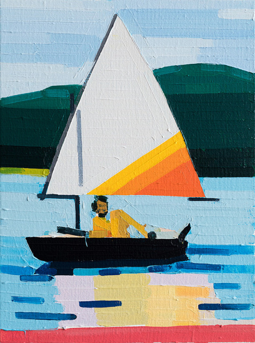 guyyanai: Man Alone on a Boat 2018Oil on linen 40 x 30 cm