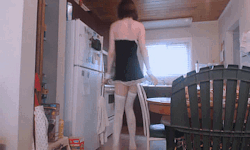 thefuckshop78:  subbii2:   This is another thing I enjoy doing while I’m home alone.  Tragically, I lost the apron. So bluh. And the chair got in the way of the shot. Double bluh. And this isn’t even a very interesting set of gifs. Triple bluh.