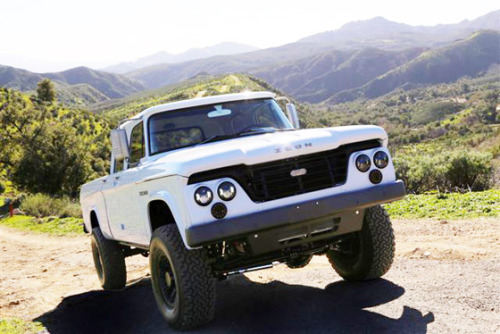 goosedawg:  origionalprettyboy:  Icon 1965 Dodge D200 Power Wagon. Brand new cummins 5.9 Built to shit with a 6 speed manual. Pushing 975 pounds-feet of torque. Jacked up on 37s. If you don’t like that then fuck you.  A freaking tank, just no treads.