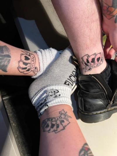 vegathelich:spicyblogger2:spicyblogger2:spicyblogger2:spicyblogger2:My little sister’s new boyfriend got a tattoo for her about a month ago and he wanted matching tattoos so he decided to get uh. The tattoo on her ankle of her ex boyfriend’s