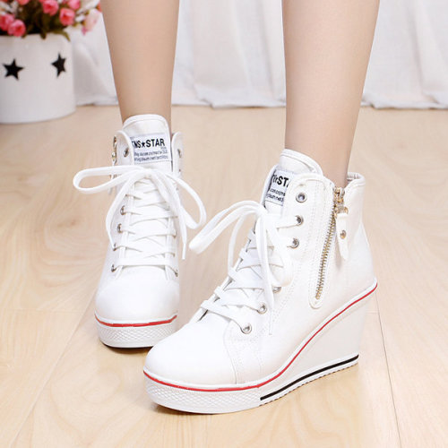 retokyo:Korean Style High Top Wedge Heel Casual Shoes