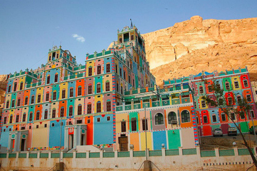 baleqeesofsheba: Colorful buildings in an ancient valley, Yemen