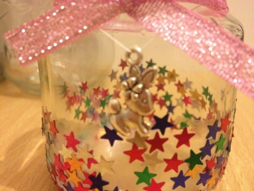 northmcqueen: Mini hand decorated jam jar tealight holder with rabbit charm &amp; star detail. C