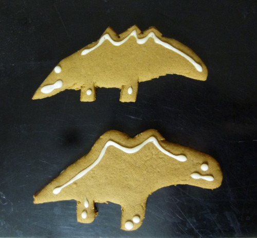 look at these beautiful gingerbread dinosaurs that my uncle baked!