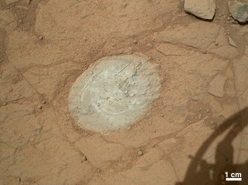 First Use of Mars Rover Curiosity’s Dust Removal Tool First Use of Mars Rover Curiosity’s Dust Removal Tool This image from the Mars Hand Lens Imager (MAHLI) on NASA’s Mars rover Curiosity shows the patch of rock cleaned by the first