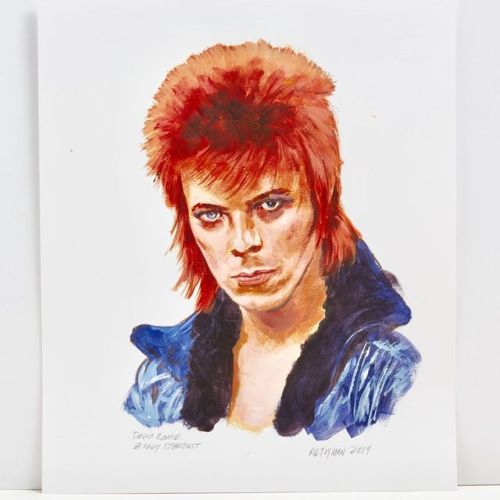 @retoyman Portrait of Ziggy Stardust David Bowie acrylic on paper 11x14. This is a direct replicatio