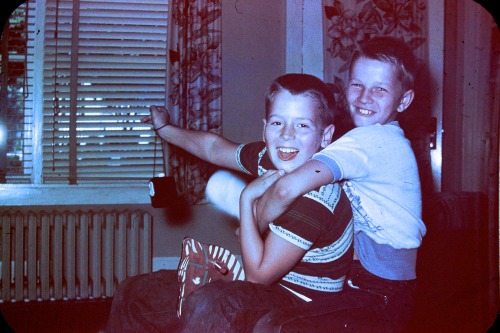 My Uncle Bruce horsing around with a friend - 1954