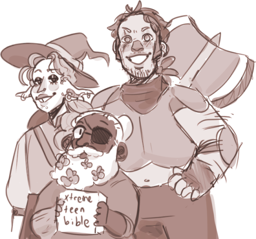 twoswordsmcgee: we dem boys [image description: a monochromatic drawing of Taako, Merle and Magnus. 