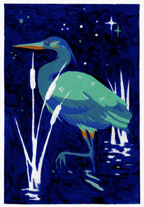el-im:  two scans of a great blue heron card