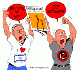 lovemeena:  He is Cartoonist, Carlos Latuff. He draws cartoons of anti-Zionism, anti-globalization, anti-capitalism, and anti-US military intervention. These would not be published by magazines who were screaming antisemitism-despite Arabs are Semites