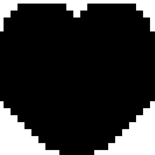 A big black Pixellated Heart, to be used as an image mask for profile pictures, icons, or images. each pixel is 45p. this heart is slightly squeezed-into frame. (this image is a transparent PNG.)