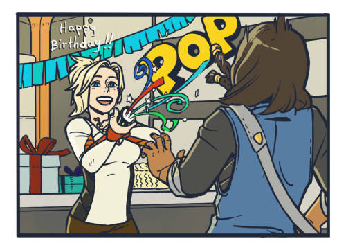 artsypencil:   Mercy Celebrates Pharah’s Bday   Totally worth the days in the making. I’m now gonna be making some Overwatch ships comics once in a while. As much as i love making these comics, doing it for free is hard.   Please check out/support