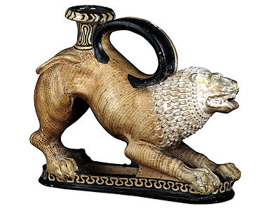 Terracotta perfume flask, probably from Lazio, Italy, 340-300 BC